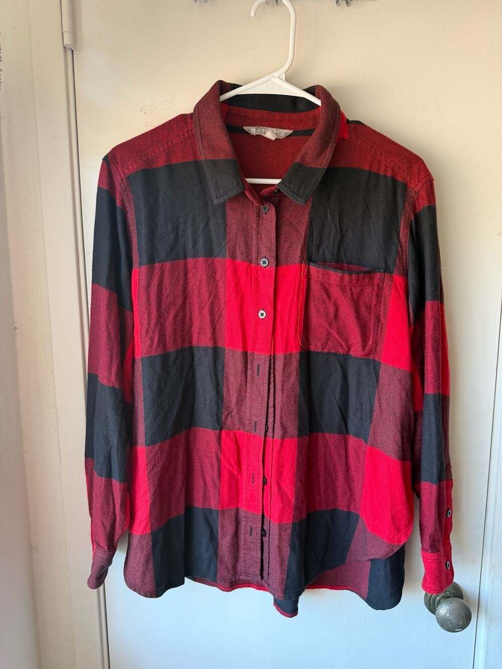 Athleta Buffalo Plaid Flannel Button Down Shirt Size 1P Red Black